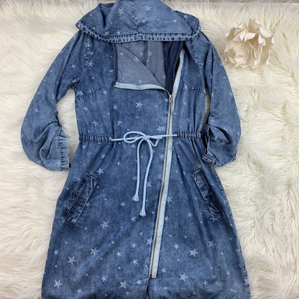 Pepe Jeans London 100% Cotton Star Print Asymmetrical Long Jacket Women's Size S